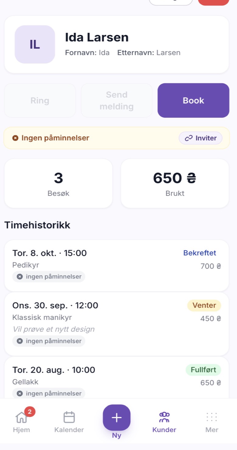 5. Kundekort med historikk