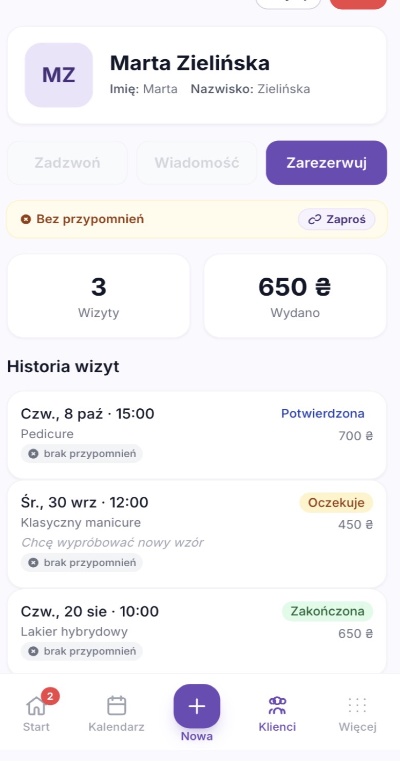 5. Karta klienta z historią